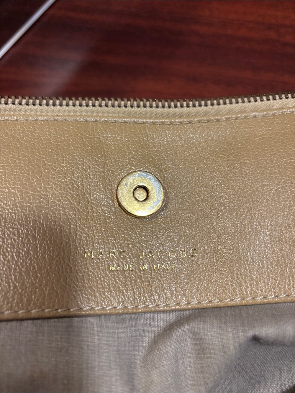 Marc Jacobs Beige Leather Zip Handbag with Gold Accent